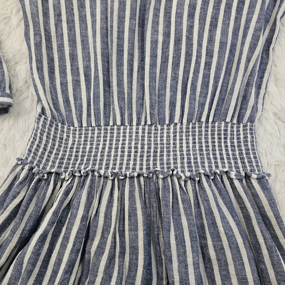 Rails Size S Jasmine Mini Dress Tie-Neck Smocked-Waist Azure Striped Lin… - Picture 13 of 16